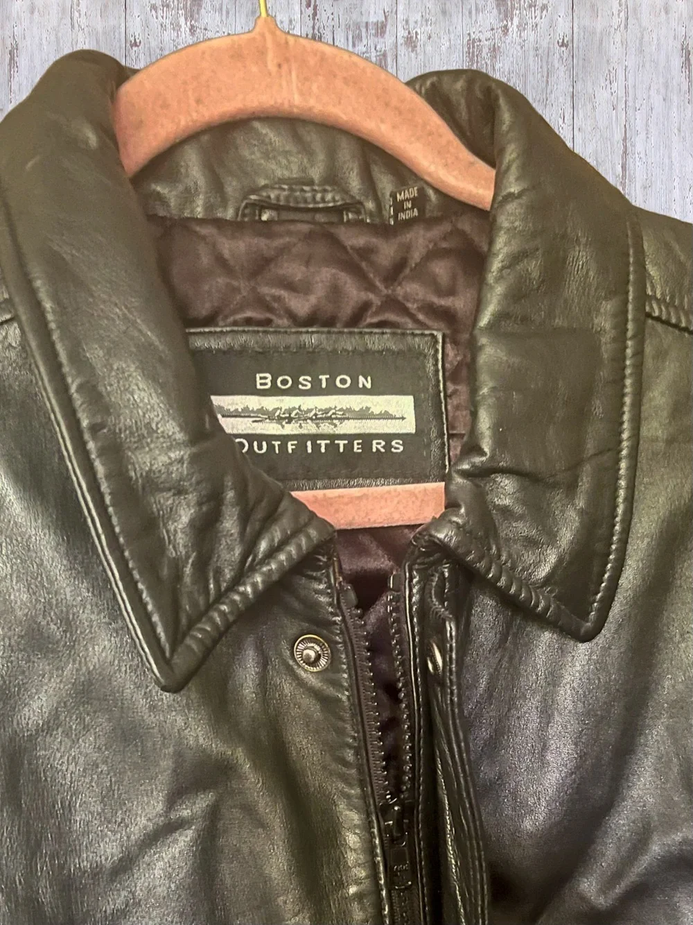 EUC Vintage Boston Outfitters Black Leather Bomber Jacket Size XXL